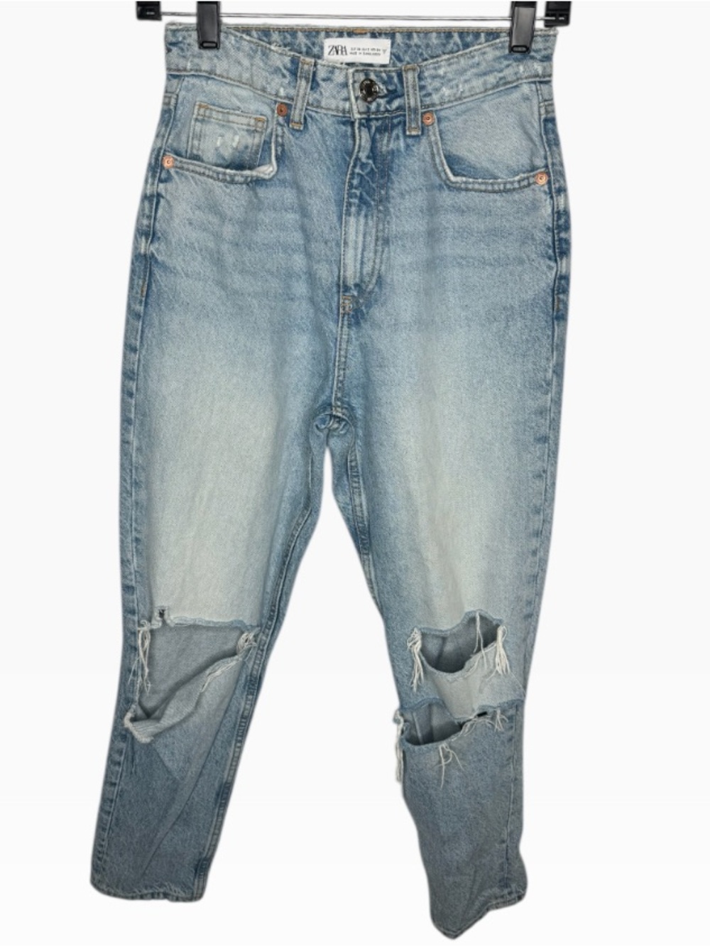 Zara Join Life Light Blue Super Distressed High Rise Boyfriend Jeans Size:2